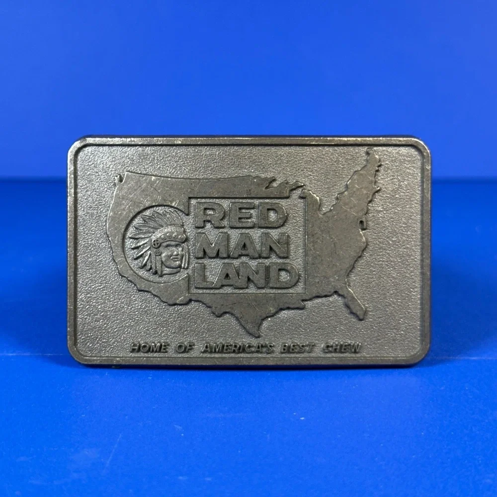 Vintage Red Man Land Belt Buckle Chewing Tobacco Advertising Collectible